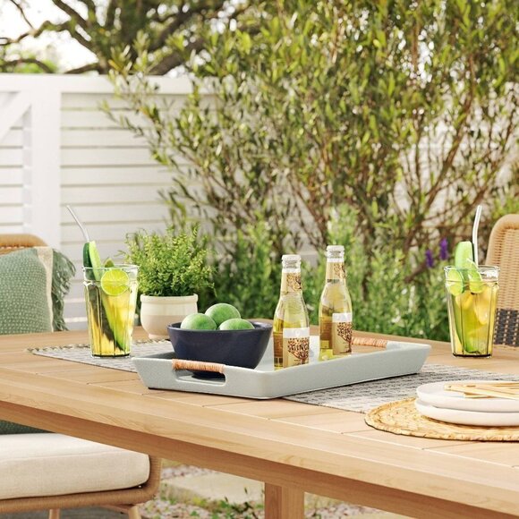 Studio McGee 10.04"‎ Rectangular Earthenware Tray with Cut-Out Skin Rattan - Picture 2 of 6